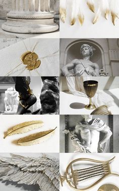 the collage shows many different types of gold and silver items in black and white