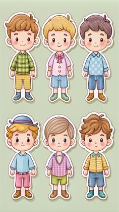 stickers with the image of four boys in different outfits