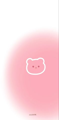 a pink background with a white teddy bear on the bottom right corner, and an outline of a cat's head in the middle