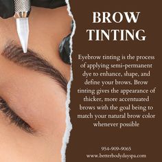 Brow tinting will give the appearance of thicker more fuller eyebrows! Book today by giving us a call at 954-909-9065! Eyebrow Tint Benefits, Brow Model Needed Post, Brows Tint, Shading Guide, Skin Esthetics, Brow Technician, Brows Waxing, Lash Posts