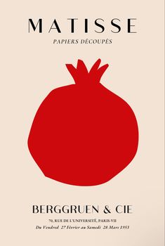 a red pomegranate with the words matisse paper decoupes on it