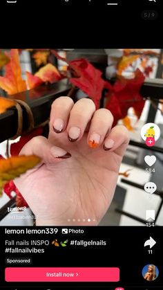 Fall Nails For Short Nails Easy, Short Fall Nails Pumpkin, Fall Acrylic Nails Autumn Coffin Short, Pumpkin French Tips Nails, French Tips Fall Colors, Fall Almond Nails Pumpkin, Simple Fall Nails Autumn French Tip, Simple Fall Nails Short Acrylic, Cute Thanksgiving Nails Short