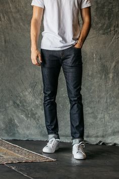 Slim Tapered Fit (Slim fit and Skinny fit are also available) Indigo Raw 10.5 oz What is denim weights? 96% COTTON, 4% POLYURETHANE made in USA 4-Way stretch selvedge denim Model is 6'2" and wearing a size 32. Our premium denim is inspired by the classic vintage blue jean. Our Premium Japanese 4-Way Stretch Selvedge denim story starts in Japan where our fabric is developed at one of the oldest denim mills. We blend a unique 4 way stretch material with selvedge denim to create a specific amount o Selvedge Denim Jeans, Zip Up Vest, Vest Style, Selvedge Denim, Vest Fashion, Tapered Jeans, Mens Style, Premium Denim, Blue Jean