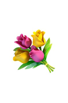 a bouquet of colorful tulips on a white background