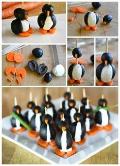 there are many pictures of penguins made out of cake pops and marshmallows