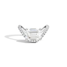 Zales x SHAHLA 2-1/4 CT. T.W. Certified Emerald-Cut Lab-Created Diamond Zaha Dip Pavé Engagement Ring in 14K White Gold|Zales Zales Rings, Vanki Ring, Symbol Of Protection, The Dip, Lab Diamond Engagement Ring, Pave Engagement Ring, Engagement Rings Platinum, Lab Created Diamonds, Lab Diamonds