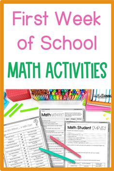 the first week of school math activities for students to practice their writing and spelling skills