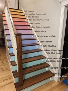 the stairs are painted with different colors and numbers to match each other's decor