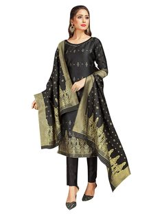 PRICES MAY VARY. Top Colour :- Black || Bottom Colour :- Black || Dupatta Colour :- Black Style : Readymade Sticthed salwar Suit || Work : Woven Top Fabric :- Banarasi Art Silk || Bottom Fabric :- Banarasi Art Silk || Dupatta Fabric :- Banarasi Art Silk Care Instructions: Dry clean only Pack Content:- 1 Stitched Dress (Top) , 1 Stitched Bottom and 1 Dupatta || Dupatta Length :- 2.5 Meter The Designer Salwar Suit from the house of Elina Fashion is designed as per the latest trends giving the best experience to the Indian Women. The color may vary due to your monitor screen settings. However the product is same as shown in the image. 100% SATISFACTION GUARANTEED Black Dupatta, Fashion Indian, Designer Salwar, Silk Bottoms, Black Bottom, Designer Salwar Suits, Silk Suit, Silk Dupatta, Salwar Suit