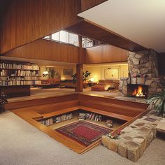 Conversation Pit Mid Century, Mcm Sunken Living Room, Mid Century Conversation Pit, Mid Century Sunken Living Room, Under The Roof Room, Mid Century Modern Sunken Living Room, Mid Century Palm Springs Interior, Interior Design House Modern, Midcentury Home Design