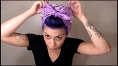 Rosie The Riveter Bandana - YouTube Cover Hair With Bandana, How To Wear Bandanas In Hair Short, Head Scarf Pixie Hair, Hair Bandana Tutorial, How To Tie A Bandana In Your Hair, Bandana Hairstyles For Short Hair, Short Hair Bandana, Rosie The Riveter Hair, Pin Up Bandana