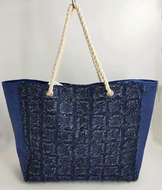 Beach Bag - ZX-12691A Tulle Crafts, Canvas Beach Tote, Fabric Rolls, Fuzzy Fabric, Leather Tote Bag Women, Totes Bag, Work Handbag, Beach Tote Bag, Blue Tote