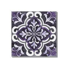 a purple and white tile with an intricate design