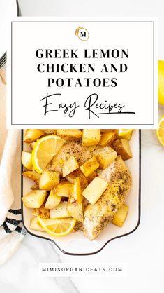 lemon chicken and potatoes with text overlay