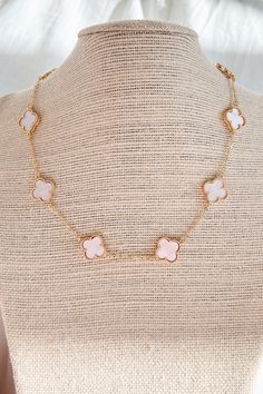 Color: Pink, Gold Choker Style 24K Gold Plated Pink Flower/Clover Charms 14.5" Length 2" Extender Launched: 6/4/24 Pink Flower Choker, Gold And Pink Necklace, Pink And Gold Necklace, Pink Gold Jewelry, Pink Gold Necklace, Clover Charm, Necklace Flower, Clover Necklace, Pink Necklace