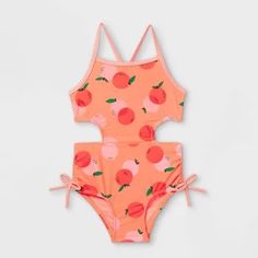 Brown Swimsuit, Toddler Stuff, Girls Tie, Cute Bathing Suits, Colored Background, Cat And Jack, Swim Suits, Color Coral, Print Swimsuit