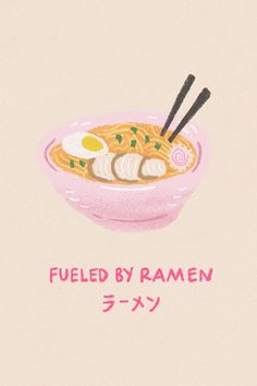 Fueled By Ramen Pink Print, Ramen Noodle Art, Preppy Japanese Food Poster, Food Art Illustration Ramen Art Cute, Cute Kitchen Posters, Cute Ramen Drawing, Ramen Drawing Simple, Ramen Noodle Drawing, Ramen Watercolor, Ramen Painting, Kitchen Prints Art, Noodle Drawing