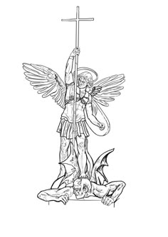 a drawing of an angel holding a cross