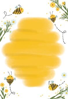 a yellow background with bees and flowers