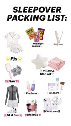 the sleepover packing list is shown in black and white