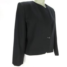 Evan Picone Petites Womens 12 Blazer Black Worsted Wool 1 Button Lined Jacket #EvanPicone #Blazer Blazer Black, Line Jackets, Black Blazers, Women's Clothing