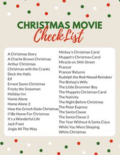 the christmas movie check list is shown