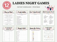 the 12 ladies's night games printable