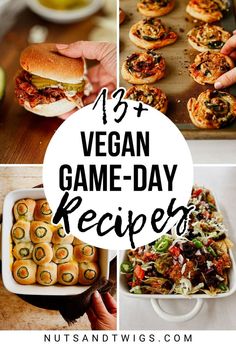 collage of 4 different vegan game day recipes. Gameday Food Appetizers, Game Day Treats, Recipes Meatless, Vegan Super Bowl, Vegan Food List, Game Day Recipes, Jackfruit Recipes, Vegan Party, Tailgating Recipes