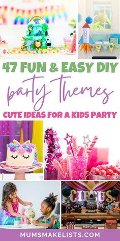 Take the stress out of planning with these fun kids' party themes. From pirate adventures to princess tea parties, these children's birthday party ideas are great for simple at-home celebrations or small gatherings. Preschool Party Themes, Birthday Decoration Ideas At Home Kids, Elementary Party Games, Non Party Birthday Ideas, Birthday Party Event Ideas Kids Party Planning, Adult Party Themes, Summer Party Themes, Princess Tea Party, Christmas Party Themes, Kids Party Themes, Childrens Birthday Party, Ideas Birthday, Tea Parties