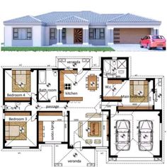 two story house plans with three car garages in the front and one bedroom on the back