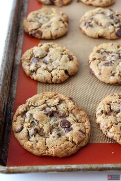 chocolate chip cookies on a baking sheet ready to go into the oven or bake