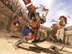 ArtStation - Gladiators, Mikhail Shutiak Gladiator Art, Imperiul Roman, Roman Gladiators, Marshal Arts, Dragon Age Rpg, Assassins Creed Artwork, Warriors Illustration, Battle Scene