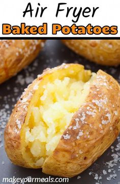 baked potatoes with the words air fryer baked potatoes