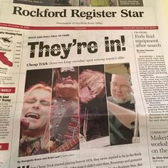 the front page of a newspaper with pictures of rock band members on it and an article about they're in