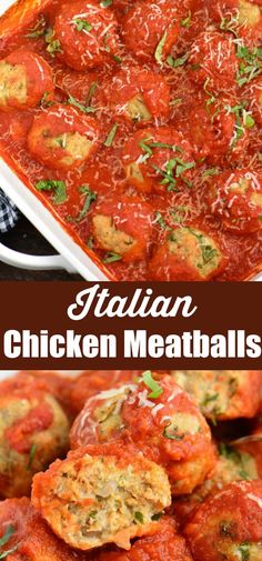 italian chicken meatballs in a white casserole dish