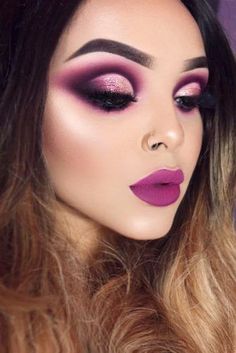 Purple Lipstick Makeup, Extreme Make-up, Eye Makeup Glitter, Purple Makeup Looks, Drag Make-up, Purple Eye Makeup, Purple Lipstick, Purple Makeup, Purple Eyeshadow