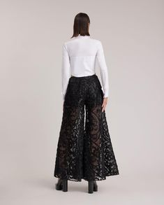 Introducing The WELLS wide leg sheer mesh pant - a statement piece that will elevate your style. These captivating pants are adorned with intricate black ribbon and sequin embroidery, creating a stunning and eye-catching design all over. The sheer mesh adds a touch of allure and adds an element of sophistication to any outfit. For added versatility, The WELLS comes with a removable short liner, allowing you to customize your look to suit any occasion. Sheer Pants, Mesh Pants, Sequin Embroidery, Fall Coat, Sequins Embroidery, Black Ribbon, Women's Pants, Designer Shoes, Black Pants