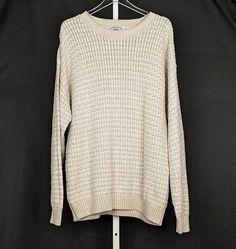 Item: Sweater Size: Men's XL Brand: Hampton Bay Trading Company Fabric Content: 100% cotton Description:  * Tan, cream and gray striped cable knit  * Crew neck  * Long sleeves Measurements: Length: 30.5 inches, Chest: 60 inches, Sleeve length: 23.5 inches Condition: Pre-owned condition. No holes, stains or tears. 90s Sweater, Mens Pullover, Pullover Sweater Men, Hampton Bay, Trading Company, Pullover Men, Fall Sweaters, Knit Cotton, Grey Stripes