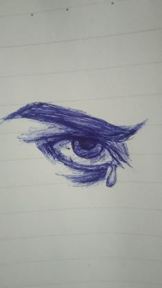 a drawing of an eye with long blue hair