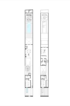 the floor plan for an apartment building with two floors and three levels, in different sections