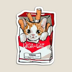 an orange and white cat sticking its head out of a box sticker that says uga - oat