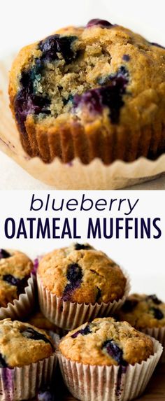 blueberry oatmeal muffins are sitting on a cutting board next to each other