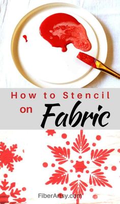 how to stencil on fabric with a paintbrush and paper plate in the foreground