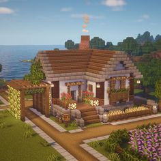 Diy Village Houses Minecraft, Minecraft House Foundation, Minecraft Water Feature Ideas, Small Island House Minecraft, Stores Minecraft, Minecraft Ranch Ideas, Two Story Minecraft Houses, Minecraft Houses Layout, Minecraft Houses No Mods