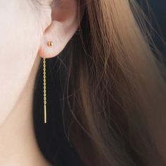 Gold Color Bead Long Tassel Sweet Drop Earrings Classic 925 Sterling Silver Dangle Earring Long Bar Earrings, Chain Threader Earrings, Gold Tassel Earrings, Edgy Earrings, Long Chain Earrings, Stick Earrings, Earring Trends, Earrings Bohemian, Beaded Drop Earrings