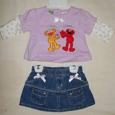 Vintage Rare Sesame Street Baby Girl Soft 2 Piece Set. They Are Size 6 Months. They Are Light Purple Top And A Bluejeans Skort-Like, It Has A Skirt Covering The Underwear. Very Hard To Find, Will Make A Great Gift. Thank You For Looking, Have A Great Day. Early 2000s Baby Clothes, Vintage Baby Clothes 90s, Colorful Baby Clothes, Y2k Baby Clothes, 2000s Baby Clothes, Nostalgic Clothes, Vintage Baby Outfits, Thrifted Baby Clothes, 90s Baby Clothes