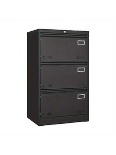 three drawer steel filing cabinet in black