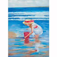 Colorful Hand Painted Coastal Girl on the Beach Oil Painting on Canvas Coastal Girl, Girl On The Beach, Oil Painting On Canvas, Art Inspo, Beautiful Colors, Natural Beauty, The Beach, Canvas Painting, Shells