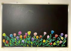 a painting of flowers on a black background