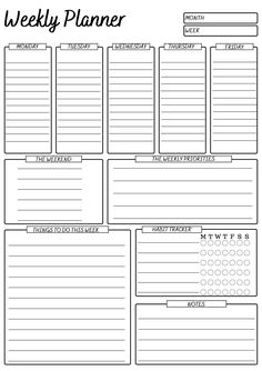 the weekly planner is shown in black and white, with lines on each page to help you